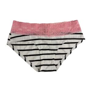 Victoria’s Secret Striped Low Rise Hiphugger Panty Pink Lace Waist S NWT